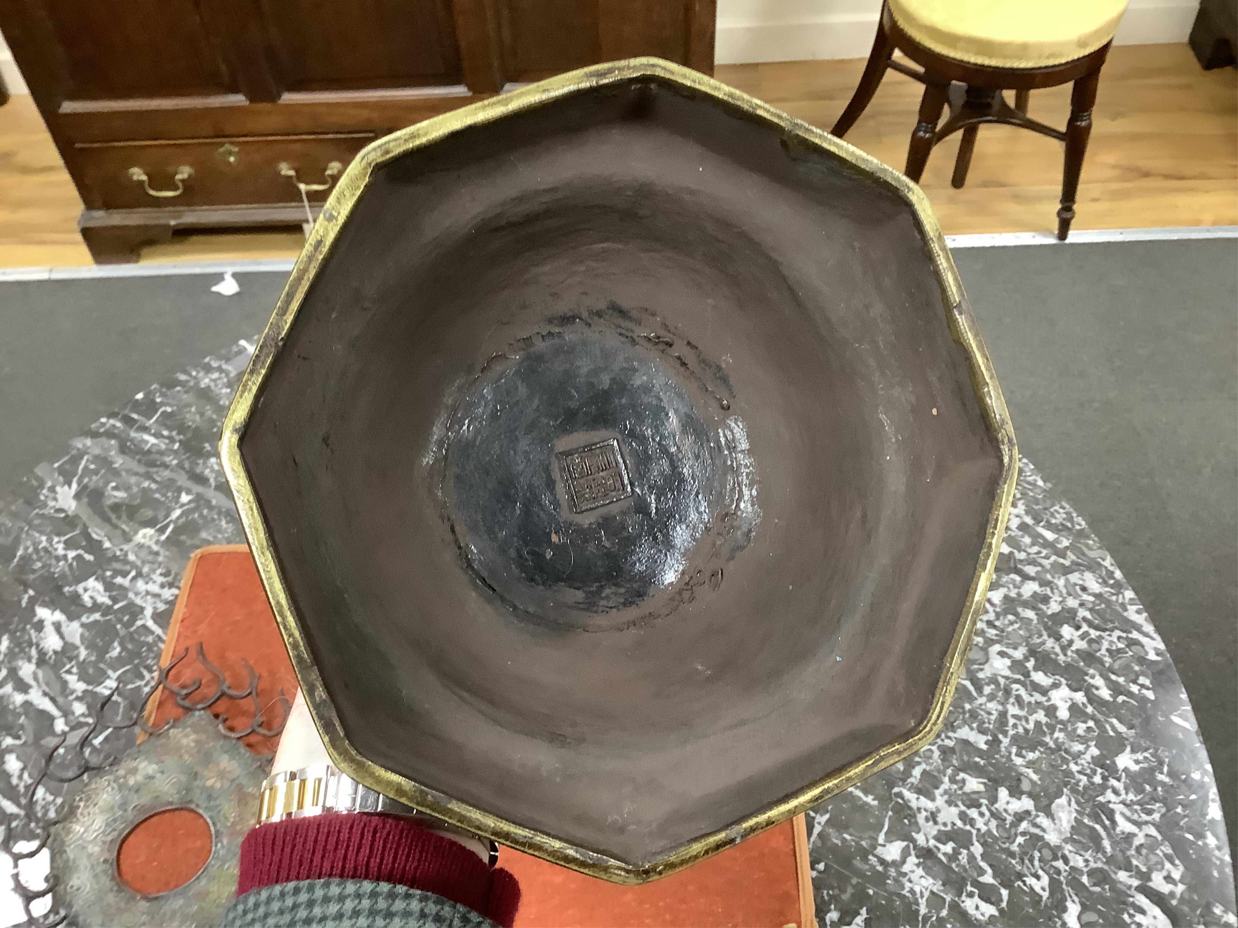 A large Chinese bronze and champleve enamel figure of a Bodhisattva, archaic style seal mark to base, 66cm